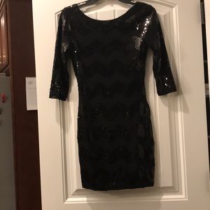 Black sequin striped dress with sleeves